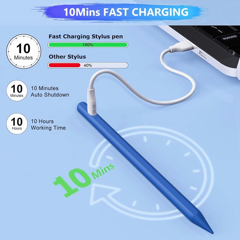FUWANG Stylus Pen for iPad A16/10th/9th Generation, 10Mins Fast Charge for Apple Pencil&iPad Pen, Compatible with iPad A16/10th/9th/8th/7th/6/Pro 13'' 11'' M4/12.9 inch/Air 11'' 13'' M3/M2/Mini 7/6/5, Blue - Image 3